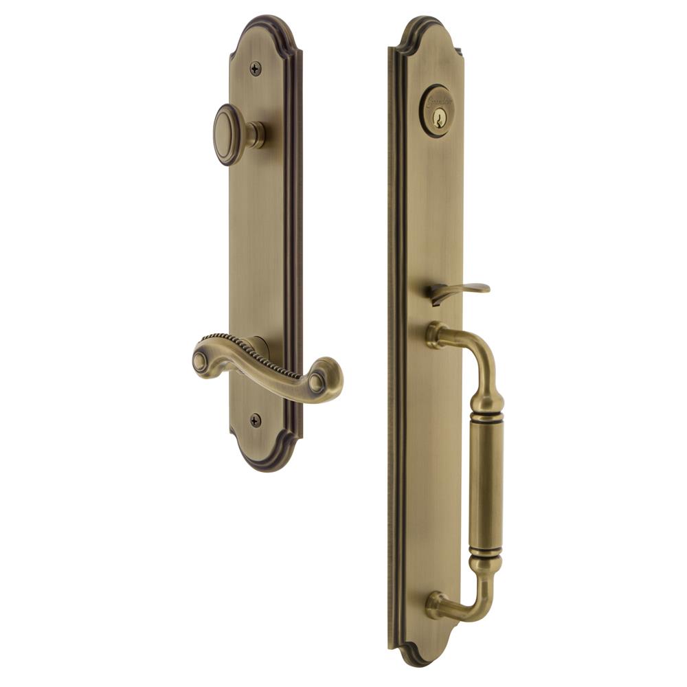 Grandeur by Nostalgic Warehouse ARCCGRNEW Arc One-Piece Handleset with C Grip and Newport Lever in Vintage Brass